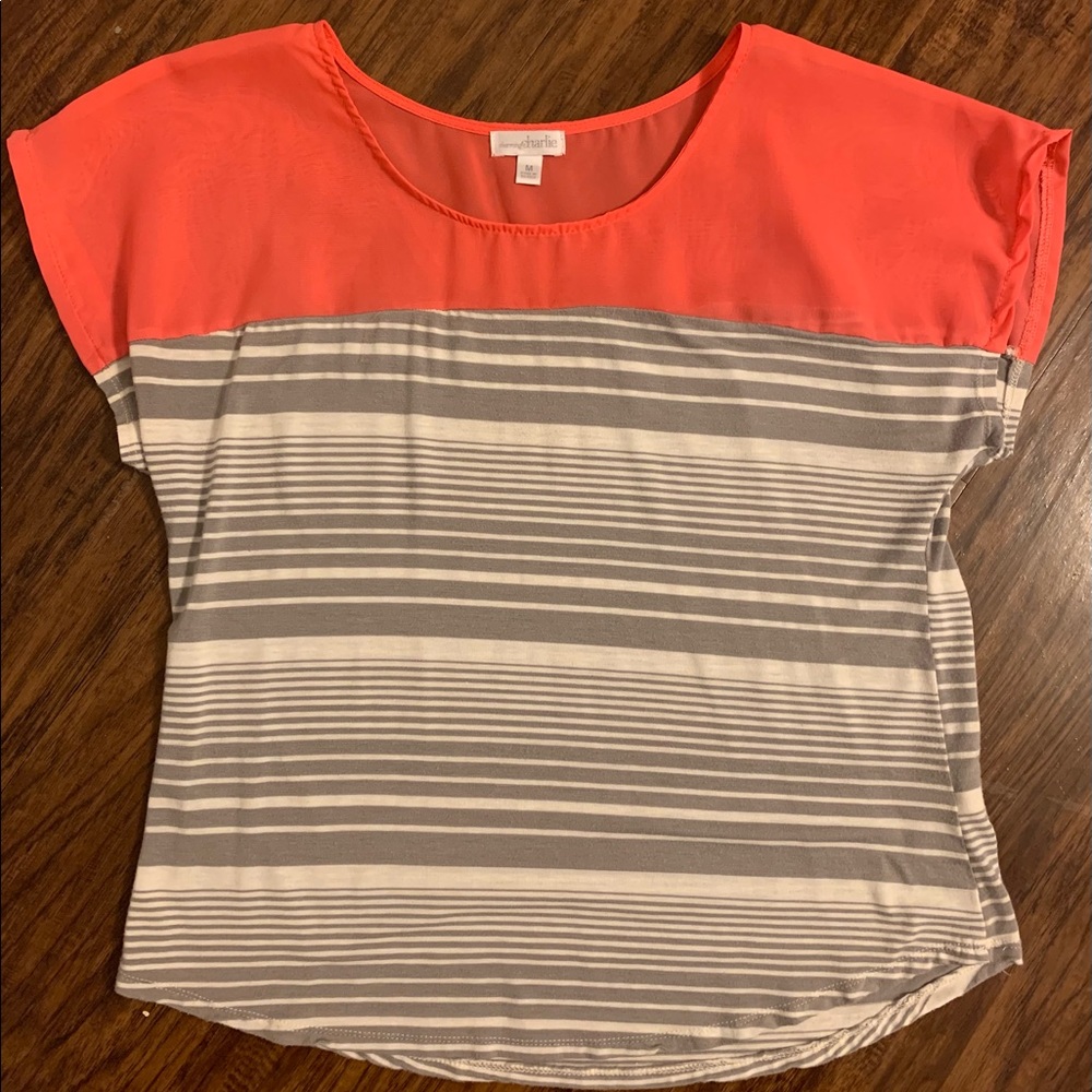 Charming Charlie Coral Grey and White Stripped